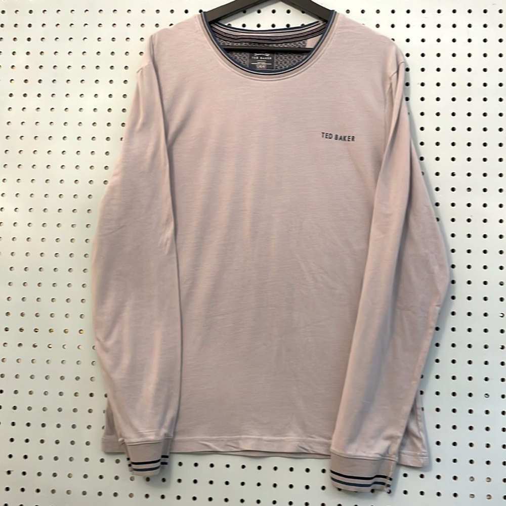 Ted Baker London Long Sleeve Crew Neck Top in Light Grey/Putty Size Large *flaw